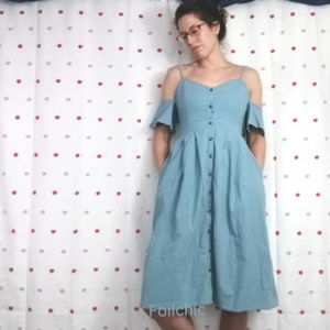 Lulu's Dress Cold Shoulder Pockets Button Front